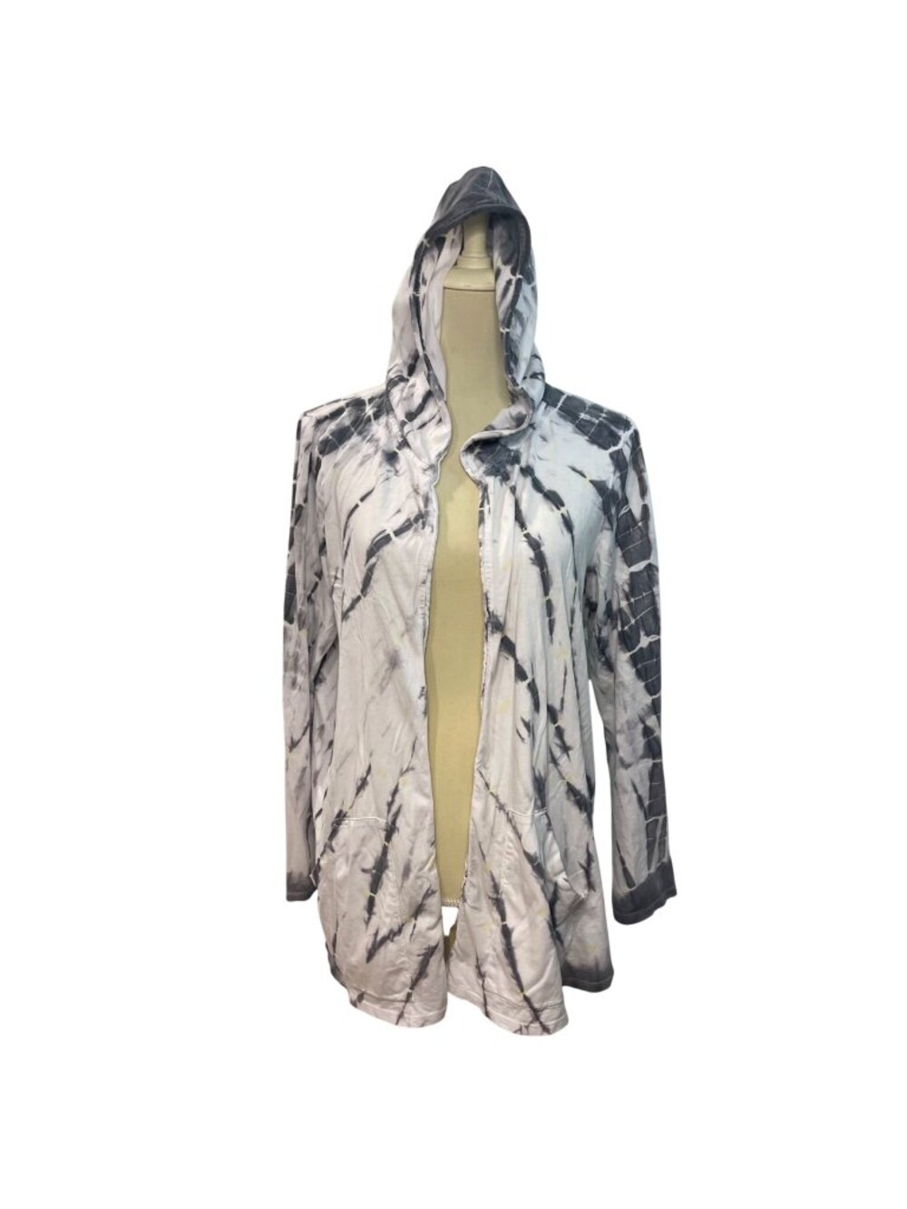 PureJill Fit Tie Dye Knit Open Front Hooded Cardigan Women's Size Large Pockets